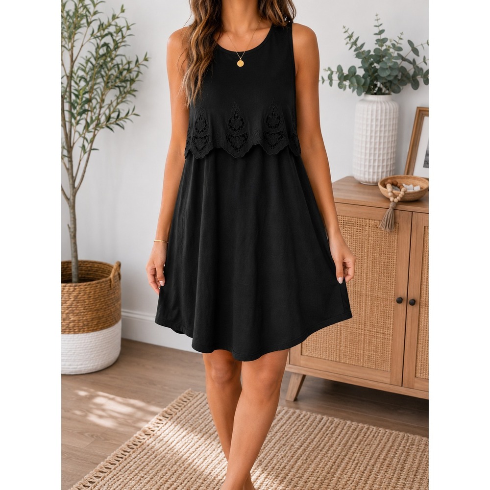 Topshop Black Sleeveless Crochet Lace Overlay Swing Dress‎ Size (8)